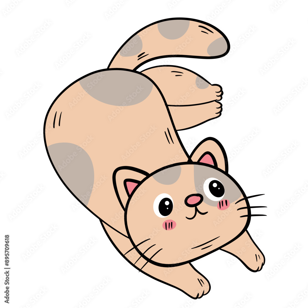 Yellow Spotted Cat Stretching Out on the Floor - Vector Clipart Illustration. Yellow Spotted Cat Stretching Out on the Floor - Vector Clipart Illustration.