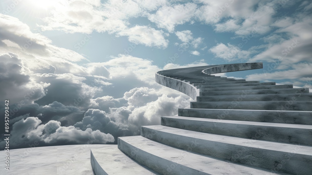 Rounded concrete stairs to the sky for steps concept
