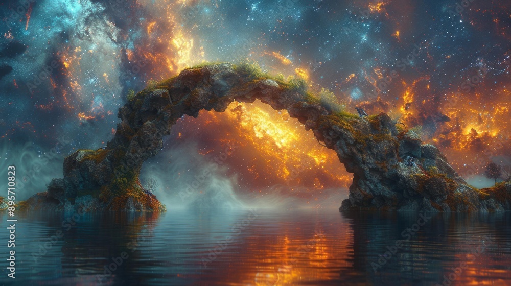 Cosmic archway in fiery galaxy - generative ai Cosmic archway in fiery galaxy - generative ai