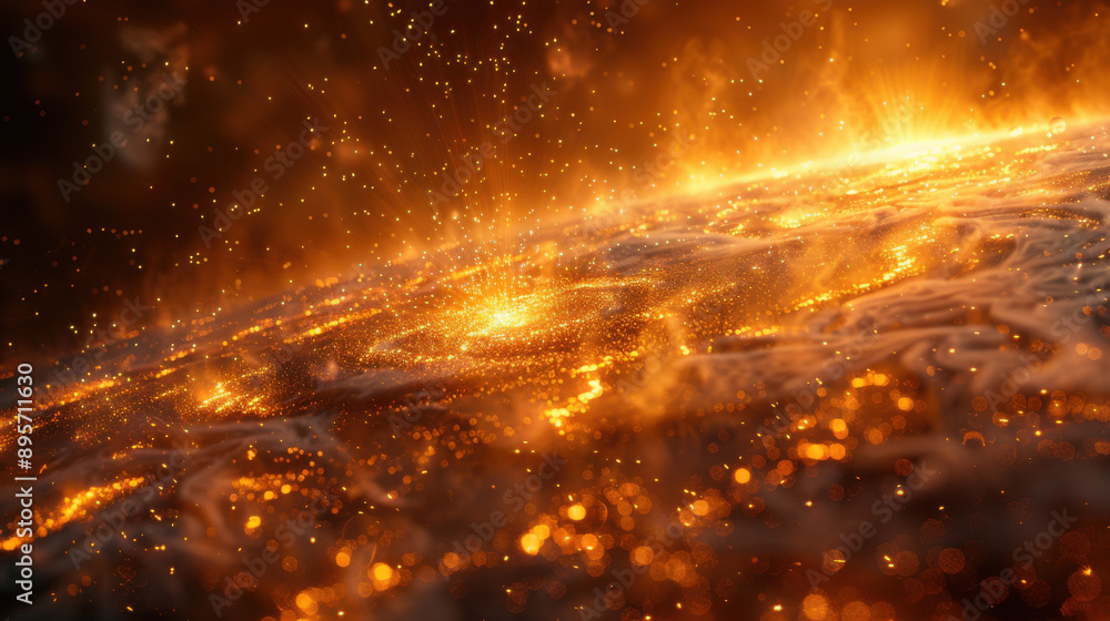 Naklejka premium Fiery Galaxy: A Celestial Tapestry of Light and Fire