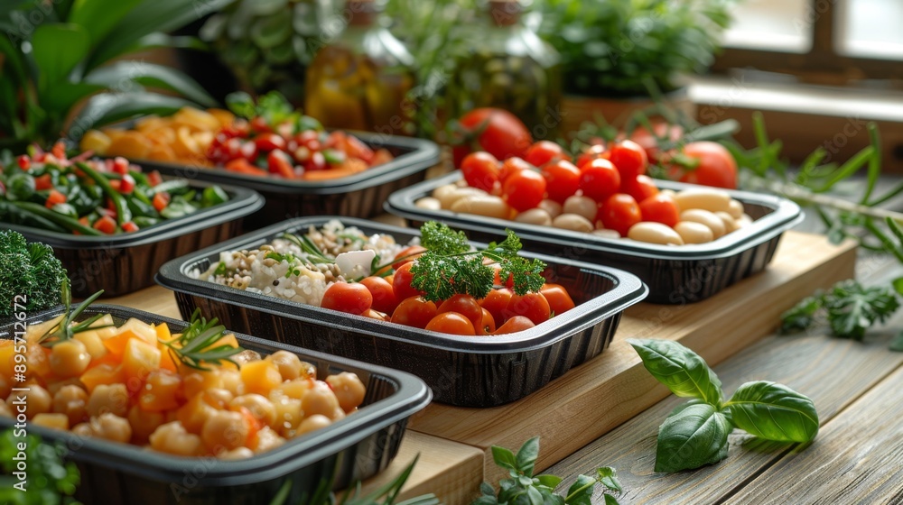 Fresh and healthy salad bowls with vegetables - generative ai Fresh and healthy salad bowls with vegetables - generative ai
