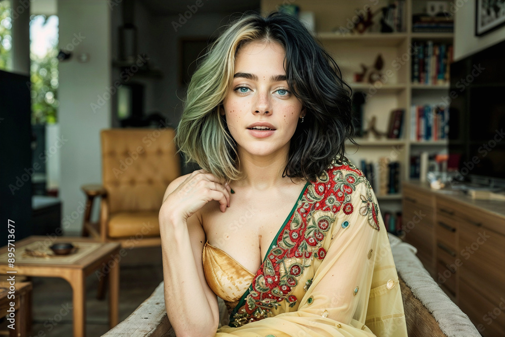 Portrait-Style Image Featuring a Young Woman With Fair Skin, Blue Eyes, and Shoulder-Length Hair That Is Black With Blonde Highlights. She Has Freckles Across Her Cheeks and Nose. Portrait-Style Image Featuring a Young Woman With Fair Skin, Blue Eyes, and Shoulder-Length Hair That Is Black With Blonde Highlights. She Has Freckles Across Her Cheeks and Nose.