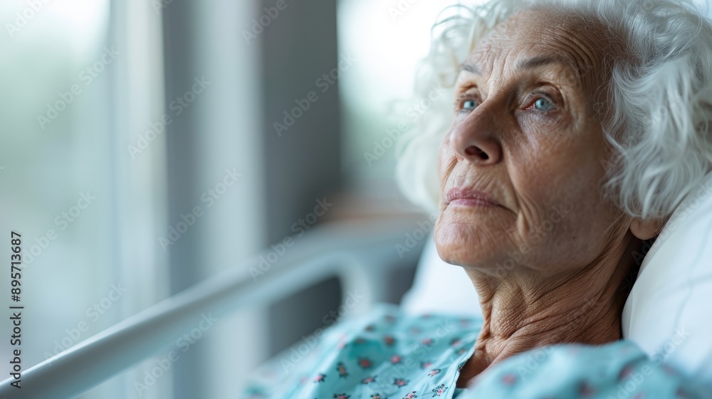 An elderly patient rests contemplatively in a hospital bed, gazing out a window, showcasing the calm yet reflective atmosphere of a healthcare setting with natural light. An elderly patient rests contemplatively in a hospital bed, gazing out a window, showcasing the calm yet reflective atmosphere of a healthcare setting with natural light.