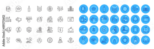 Shoulder strap, Construction building and Payment message line icons pack. Video content, Bicycle, Cyber attack web icon. Fingerprint, Airplane travel, House protection pictogram. Dress. Vector
