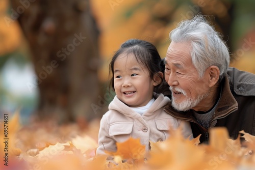 Elderly Man and Young Girl in Park