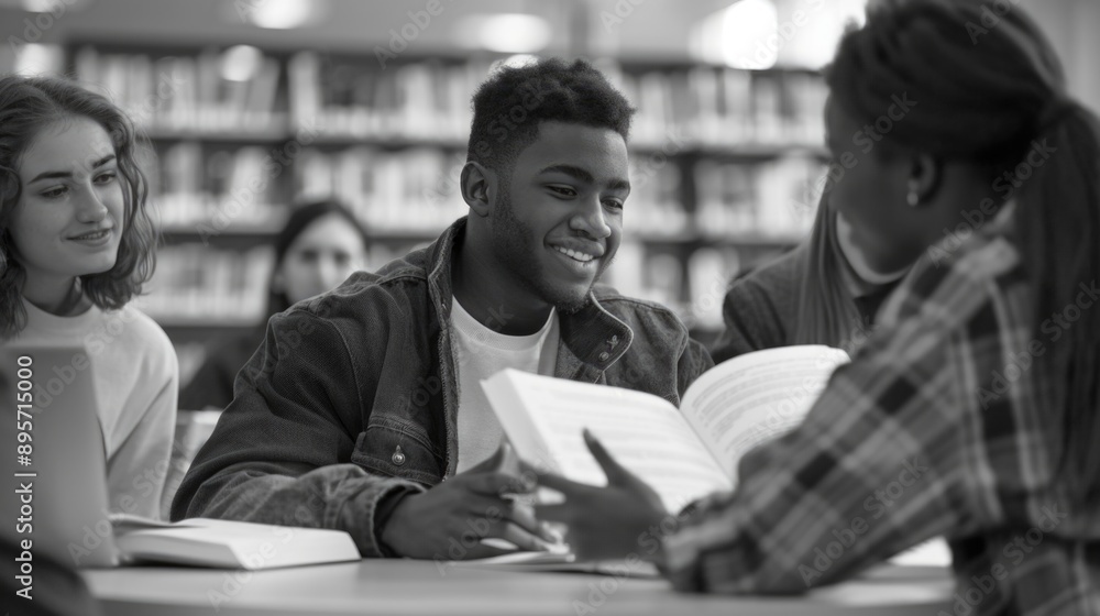 A group of students or colleagues seated around a table in a quiet library environment, ideal for collaborative work and learning A group of students or colleagues seated around a table in a quiet library environment, ideal for collaborative work and learning