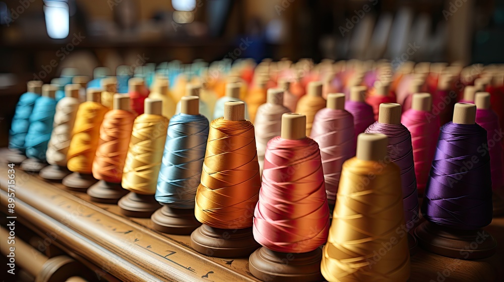 Colorful spools of thread on the stand Colorful spools of thread on the stand
