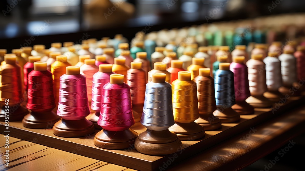Colorful spools of thread on the stand Colorful spools of thread on the stand