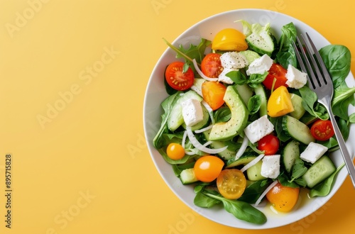 Fresh Avocado and Feta Salad With Tomatoes and Cucumber