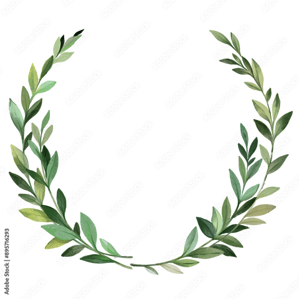 Watercolour wreath from twigs with green leaves Watercolour wreath from twigs with green leaves