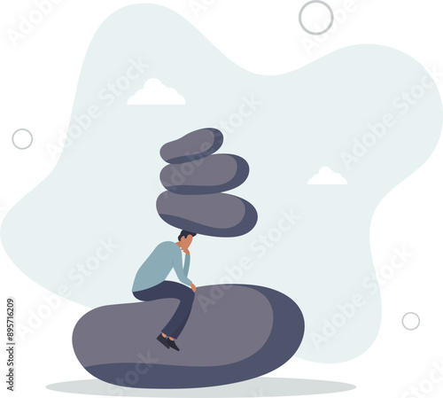 Burden, obligation to pay off, heavy stress problem or difficulty, work pressure thinking to make decision, overload duty or overthinking concept.flat design.illustration with people.