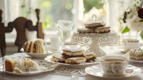 Victorian Lace Table Setting with Traditional Tea Cakes and Elegant Tea for Classic Gathering 