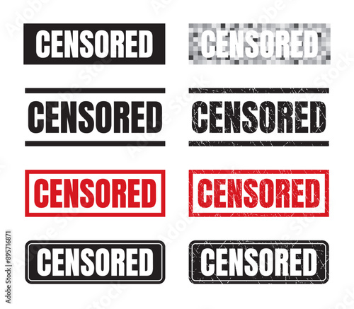 Vector set censored stamp icon illustration.Isolated on white background.