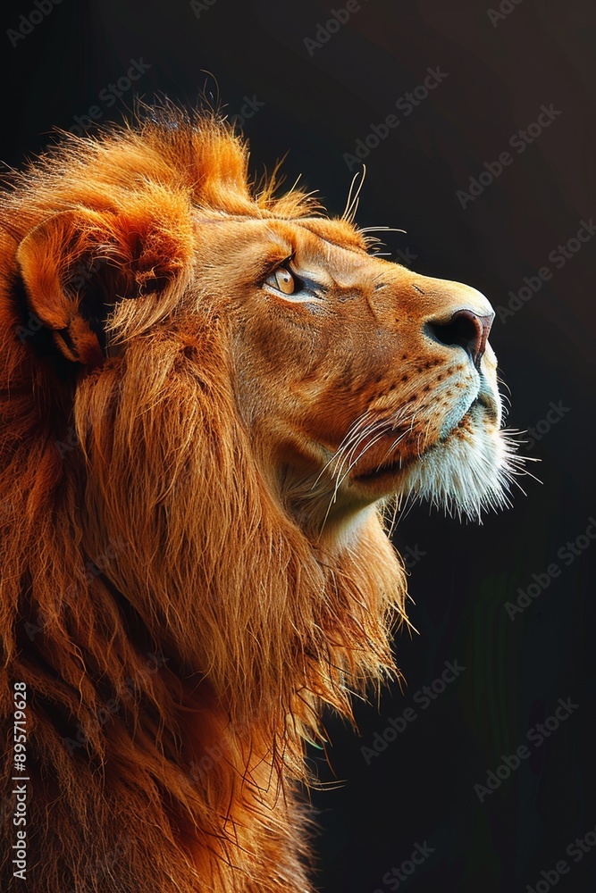 Naklejka premium Majestic lion looking up with hope and pride