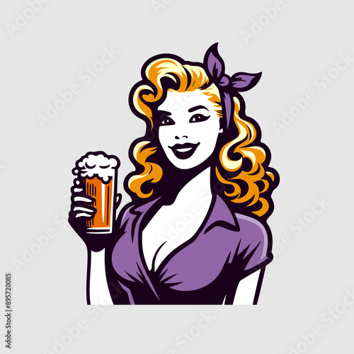 vector illustration pinup girl with beer