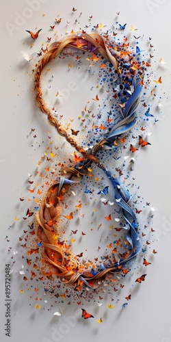 Paper art infinity symbol with colorful butterflies flying around