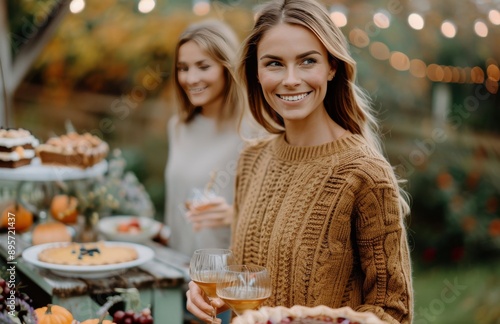 Woman Holding Wine Glasses at Fall Gathering