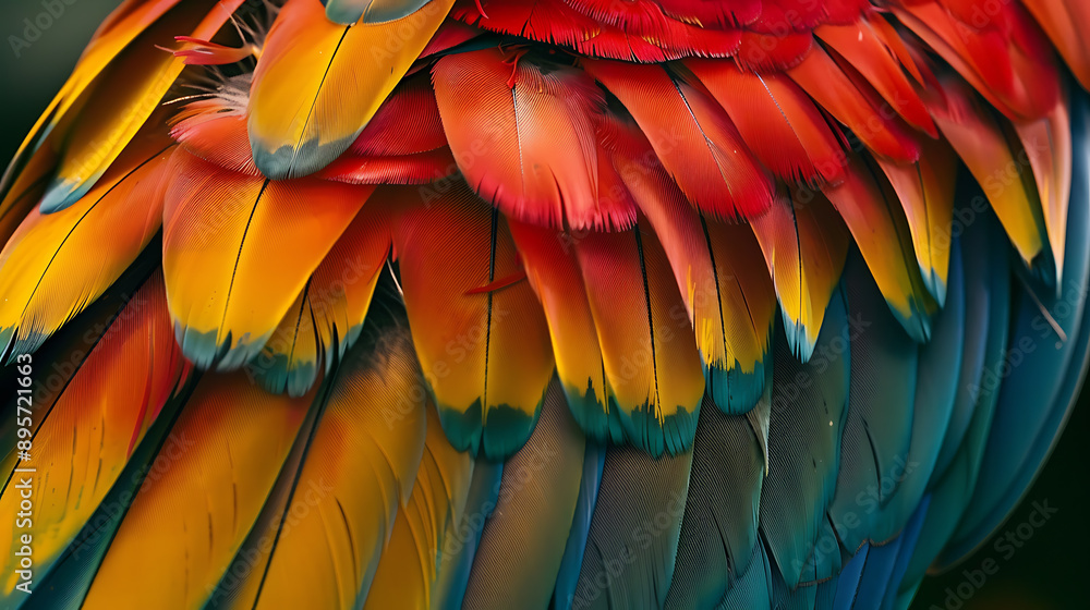 Obraz premium Close-Up of Exotic Parrot’s Vibrant Feathers Macro Photography 