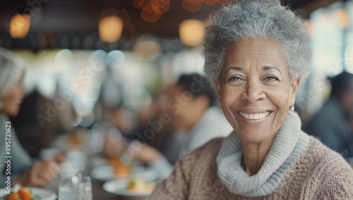 Senior Woman Smiling At Restaurant