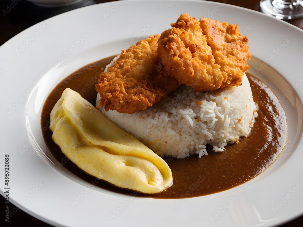 Crispy Fried Chicken or Pork Tonkatsu Cutlet with Japanese Curry and Rice. Ai Generative. Crispy Fried Chicken or Pork Tonkatsu Cutlet with Japanese Curry and Rice. Ai Generative.