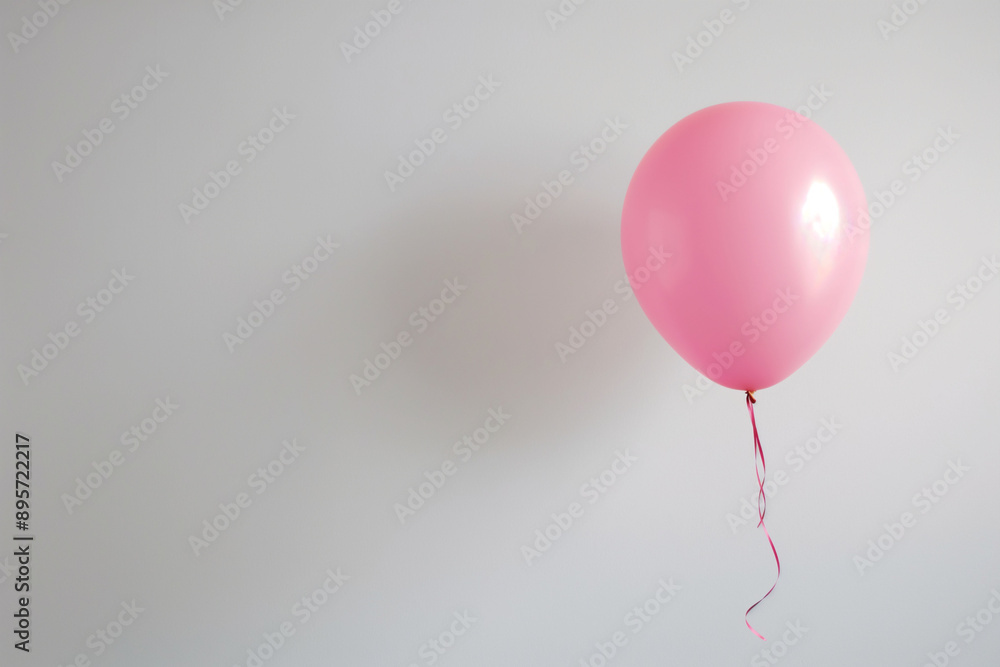 The single pink balloon floats against a white background creating a minimalistic and serene scene, copy space concept
