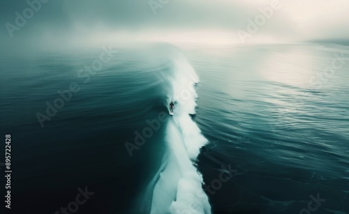 Aerial View of Surfer on Wave