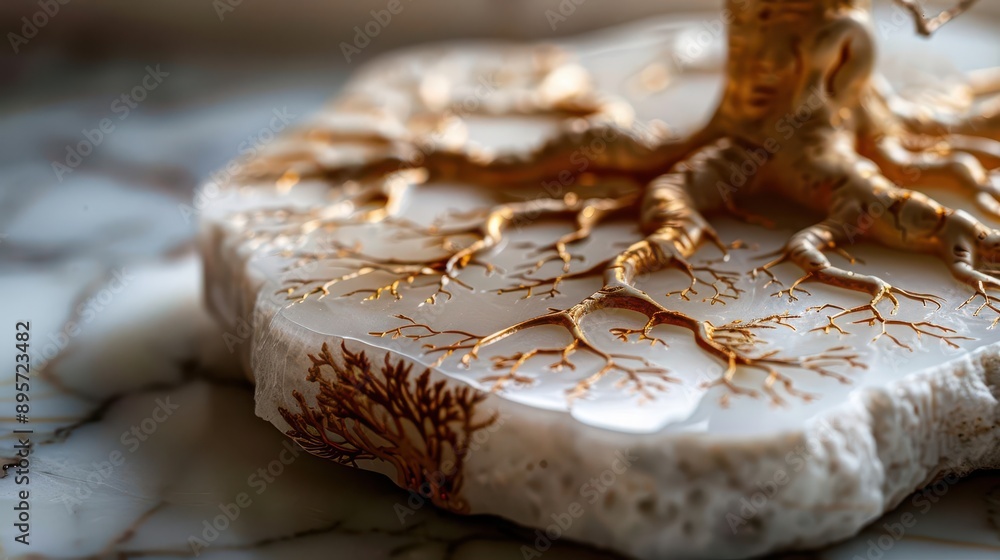 Root systems visualized in a marble sculpture, intertwining natural forms with human craftsmanship Root systems visualized in a marble sculpture, intertwining natural forms with human craftsmanship