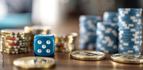 Blue Dice on a Table