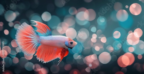 Red Betta Fish Swimming in Aquarium