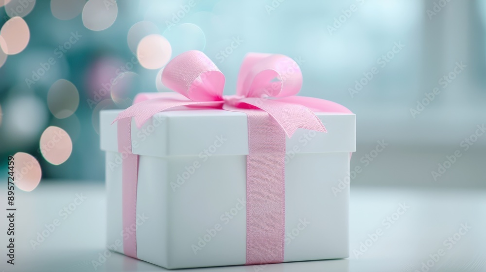 A white box with a pink ribbon on top A white box with a pink ribbon on top