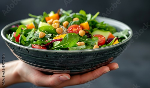Hands Holding Bowl of Fresh Salad