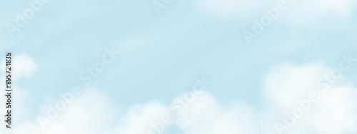 Sky Blue Background,White Sky and Abstract Cloud with Sunlight,Vector Nature in Winter Morning,Horizon Landscape daylight in afternoon Summer or Spring.Illustration Environment Banner with copy space