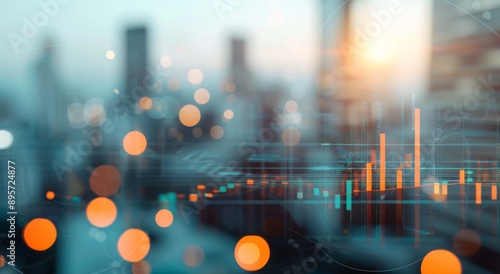 Cityscape Sunset With Abstract Data Bars