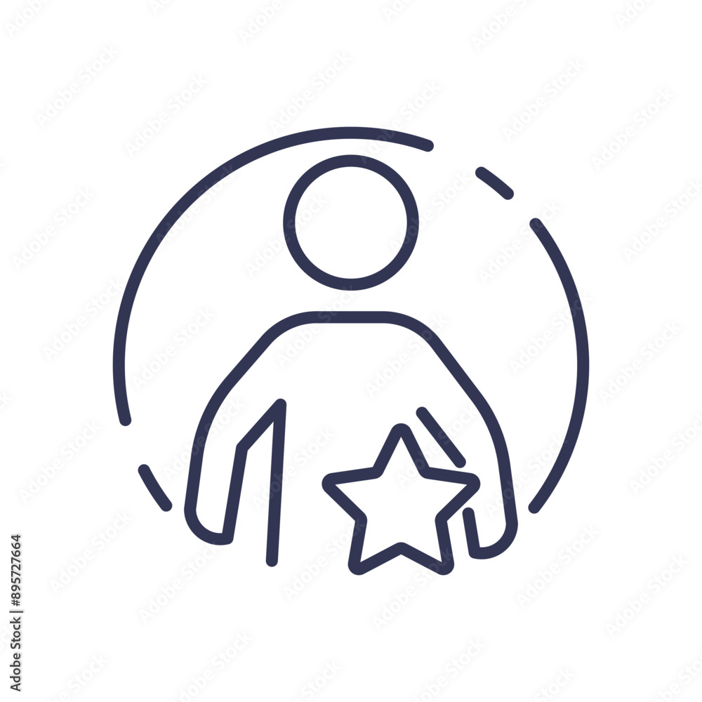 Outline of a person holding a star within a circular frame. Outline of a person holding a star within a circular frame.