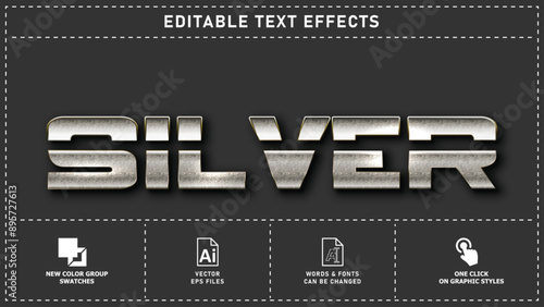 Silver iron editable text effects. Vector eps files.