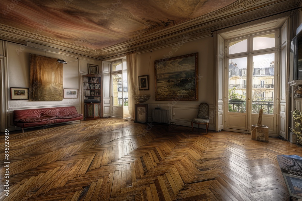 Interior of a classic living room with wooden floor and parquet Interior of a classic living room with wooden floor and parquet