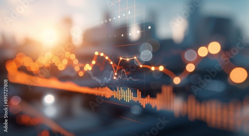 Financial Chart With City Skyline at Sunset