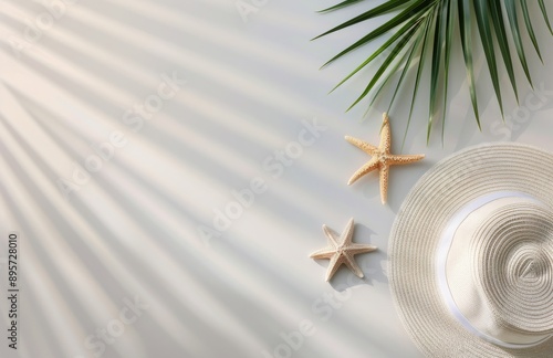 Sunglasses and Hat on White Background