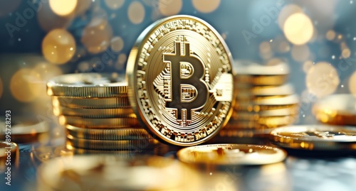 Golden Bitcoin Coin Stack