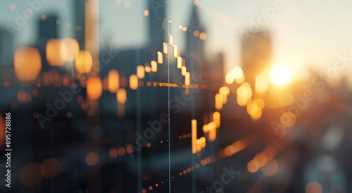 Financial Chart With City Skyline at Sunset