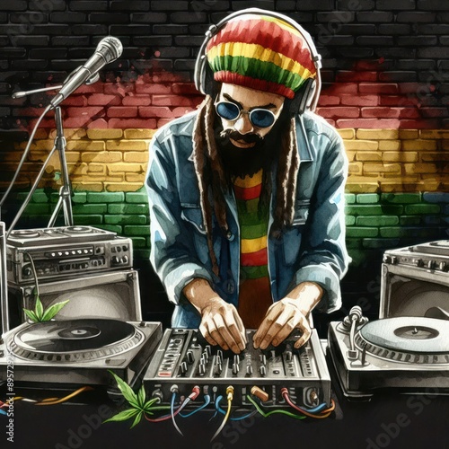 male DJ man on International Reggae Day celebration. Ragga Jamaican dance music DJ raggae photo