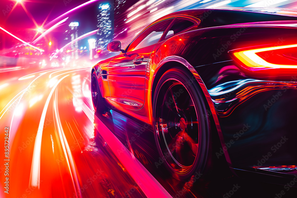 a graphic representation of a modern car. Its aerodynamic design is combined with bright colors and a shiny surface. a graphic representation of a modern car. Its aerodynamic design is combined with bright colors and a shiny surface.