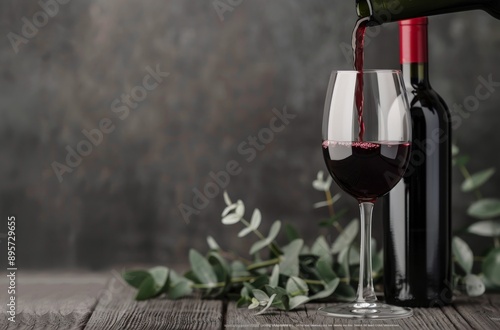 Red Wine Pouring Into Glass on Wooden Table
