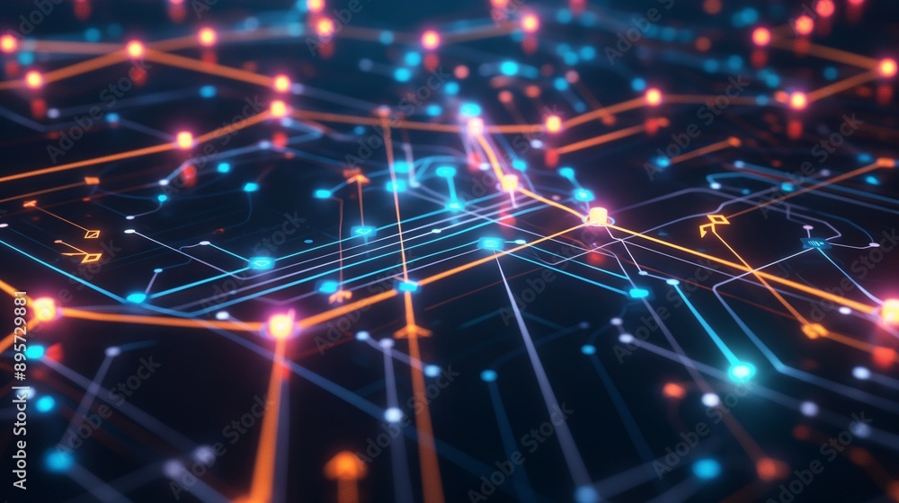 A detailed network illustration with glowing nodes and arrows indicating flow, representing efficient business management and success. A detailed network illustration with glowing nodes and arrows indicating flow, representing efficient business management and success.