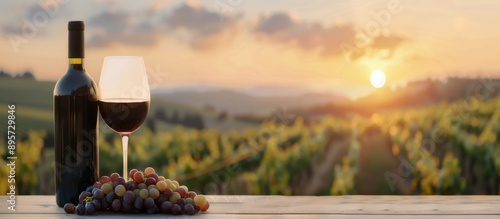 Wine Bottle and Glass at Sunset