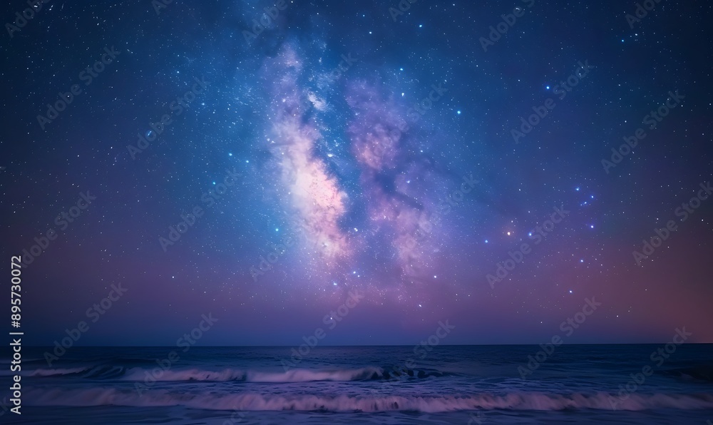 Beach with waves of stars and cosmic dust, Generative AI Beach with waves of stars and cosmic dust, Generative AI