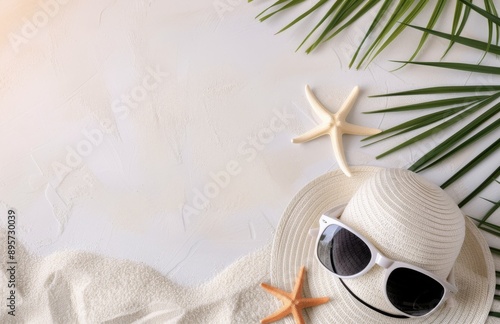 Sunglasses and Hat on White Background