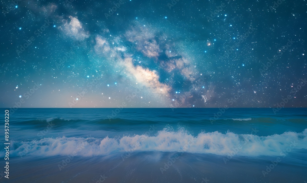 Beach with waves of stars and cosmic dust, Generative AI Beach with waves of stars and cosmic dust, Generative AI