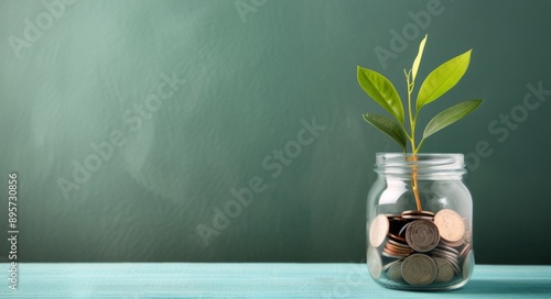 Plant Growing From Coins in a Jar