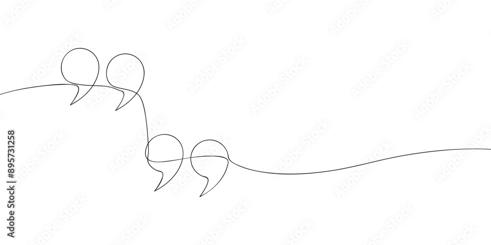 A single line drawing of a quotation marks. Continuous line quote symbol icon. One line icon. Vector illustration. A single line drawing of a quotation marks. Continuous line quote symbol icon. One line icon. Vector illustration.